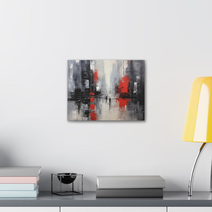 Abstract Wall Art - Black and Red Painted Cityscape, City Landscape, Canvas Gallery Wraps, Canvas Stretched