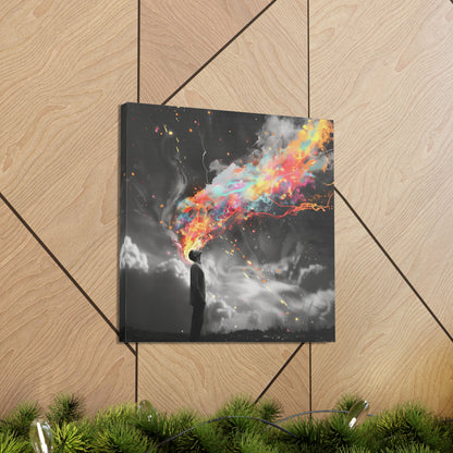 Abstract Wall Art - Colorful Paint Splatter Man Over Thinking, Canvas Gallery Wraps, Canvas Stretched