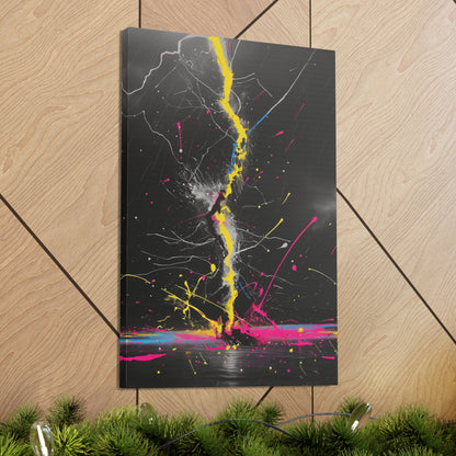 Neon Lightning Bolt Abstract Wall Art - Colorful Paint Splatter, Canvas Explosion Vivid Painting, Canvas Gallery Wraps, Canvas Stretched