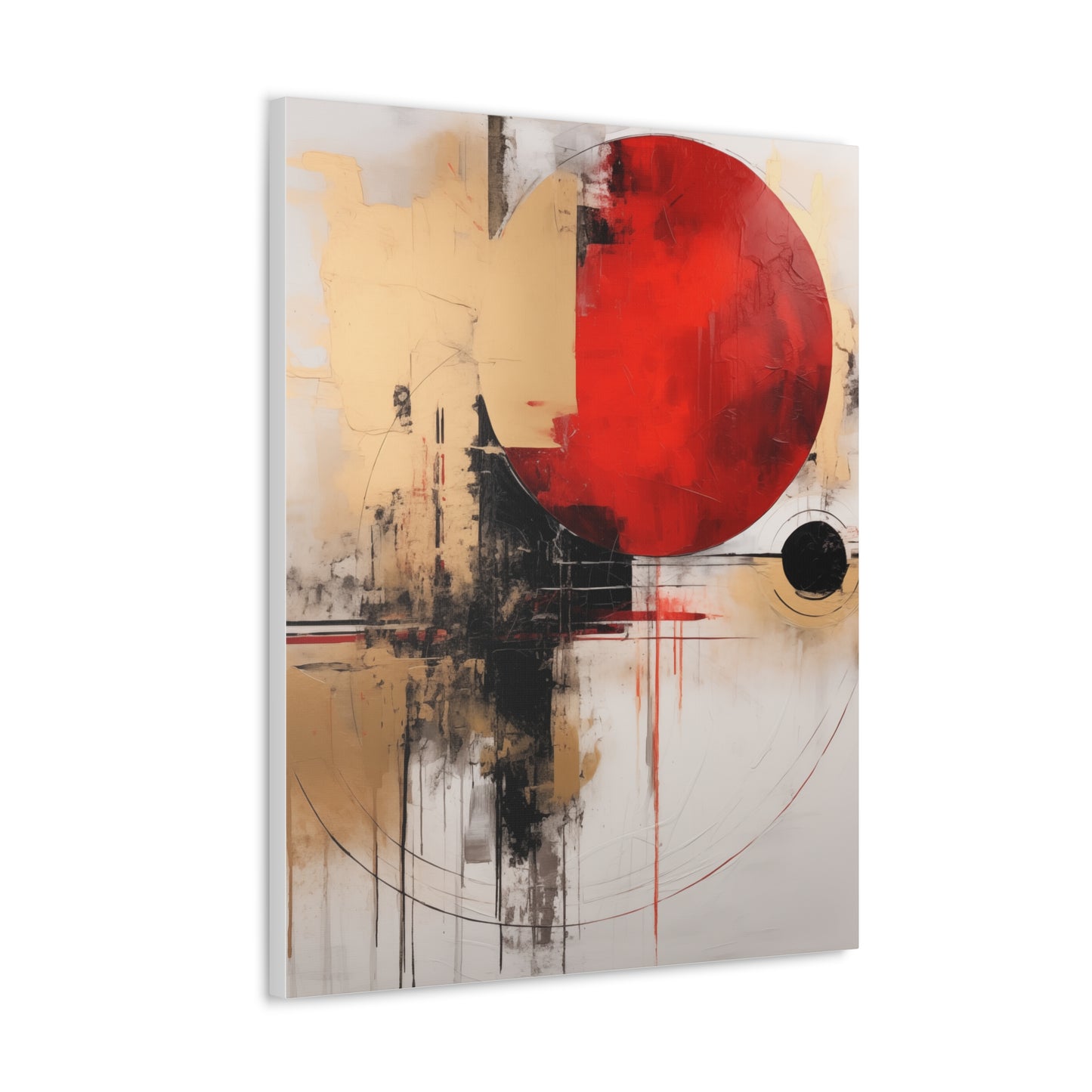 Abstract Wall Art - Black and Gold Red Sun Painting, Canvas Gallery Wraps, Canvas Stretched