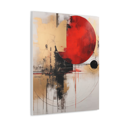 Abstract Wall Art - Black and Gold Red Sun Painting, Canvas Gallery Wraps, Canvas Stretched