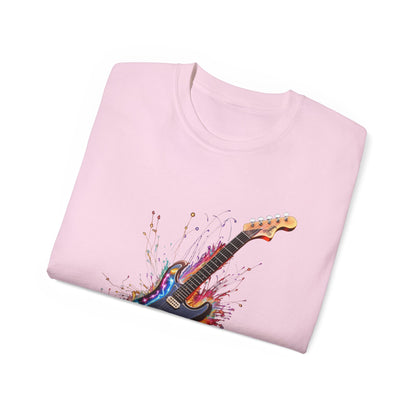 Guitar Exploding Firework of Colors Unisex Ultra Cotton Tee T-shirt Gibson Short Sleeve tshirt Artistic AI Made Cool Design Dark Style Edgy