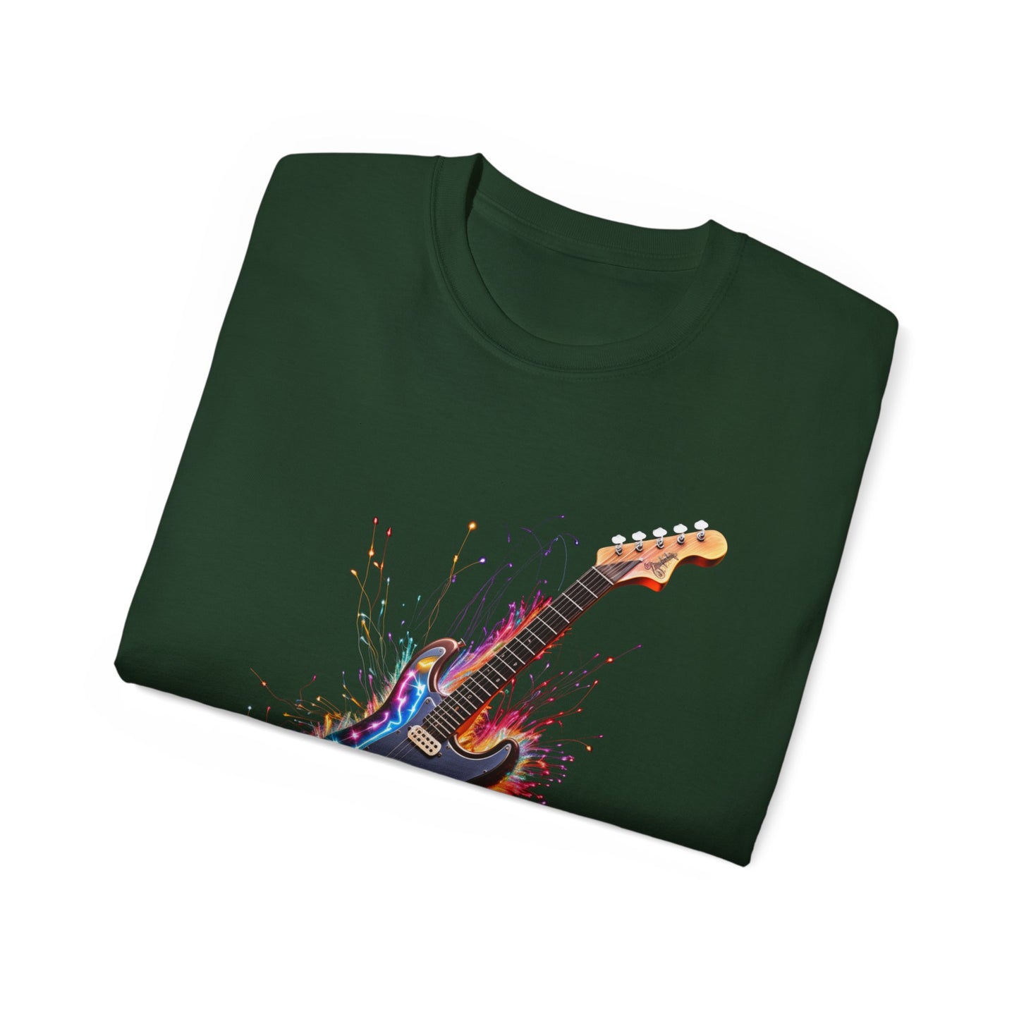 Guitar Exploding Firework of Colors Unisex Ultra Cotton Tee T-shirt Gibson Short Sleeve tshirt Artistic AI Made Cool Design Dark Style Edgy