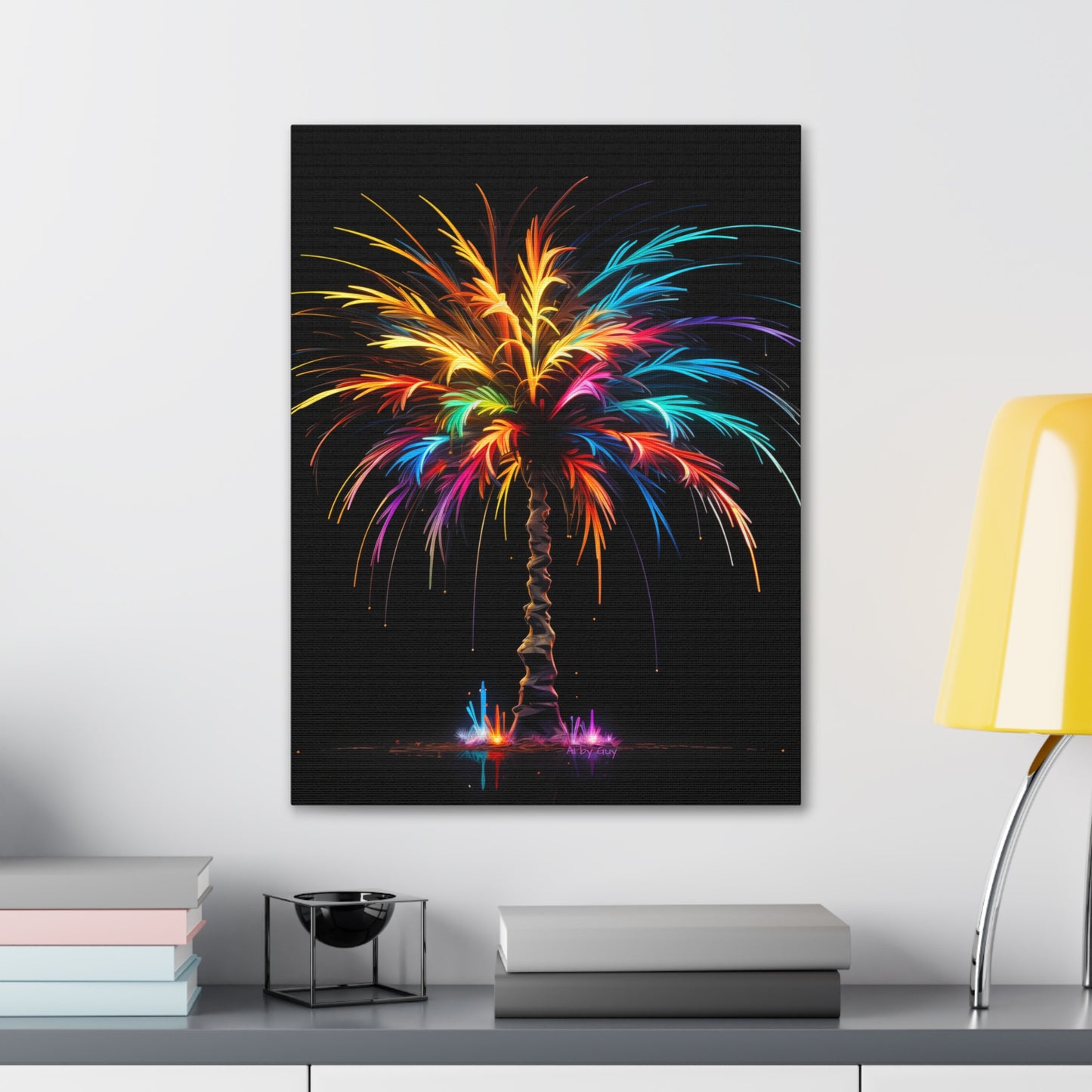 Neon Palm Tree Wall Art - Colorful Paint Splatter, Canvas Firework Vivid Painting, Canvas Gallery Wraps, Canvas Stretched