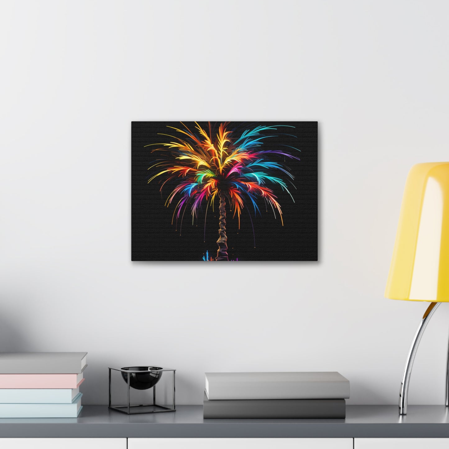 Neon Palm Tree Wall Art - Colorful Paint Splatter, Canvas Firework Vivid Painting, Canvas Gallery Wraps, Canvas Stretched