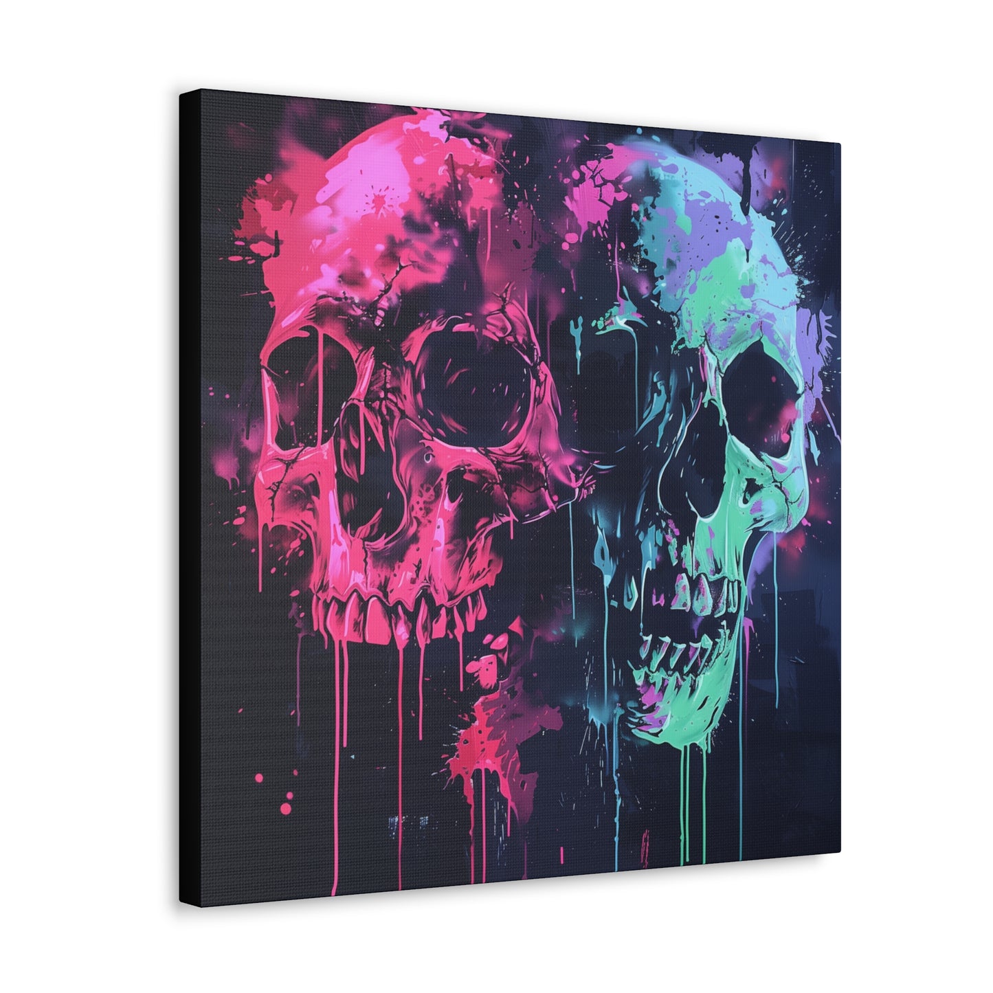 Skull Wall Art - Dripping, Trippy, Watercolor Pink and Blue Skull Painting, Canvas Gallery Wraps, Canvas Stretched His and Hers