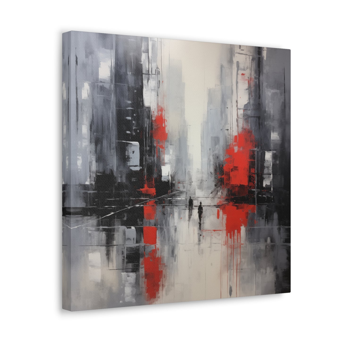 Abstract Wall Art - Black and Red Painted Cityscape, City Landscape, Canvas Gallery Wraps, Canvas Stretched