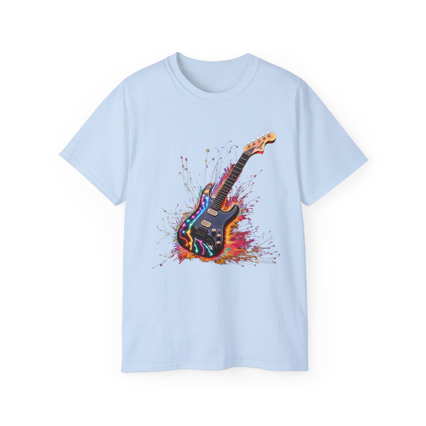 Guitar Exploding Firework of Colors Unisex Ultra Cotton Tee T-shirt Gibson Short Sleeve tshirt Artistic AI Made Cool Design Dark Style Edgy