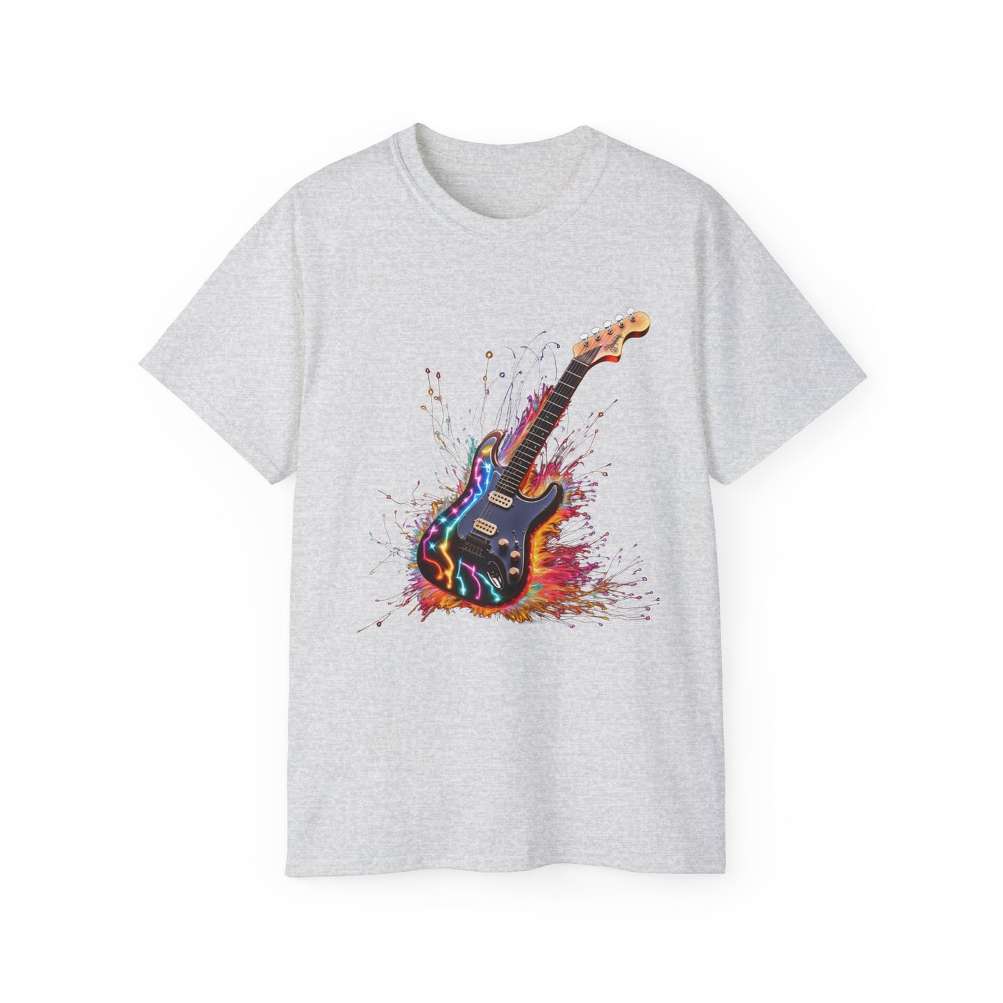 Guitar Exploding Firework of Colors Unisex Ultra Cotton Tee T-shirt Gibson Short Sleeve tshirt Artistic AI Made Cool Design Dark Style Edgy