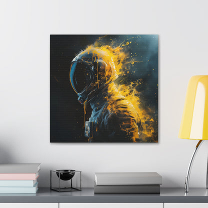 Abstract Wall Art - Black and Gold Spaceman Fire Painting, Canvas Gallery Wraps, Canvas Stretched, Melting Astronaut