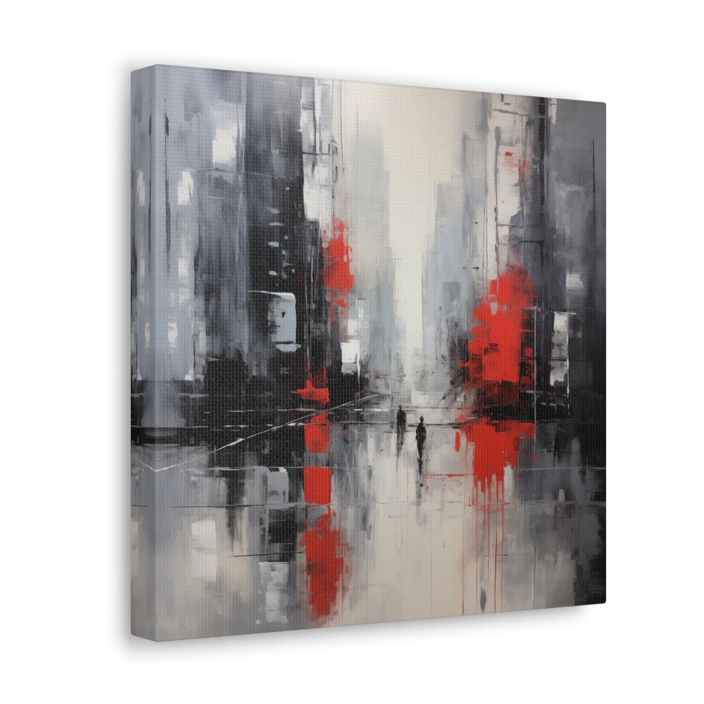 Abstract Wall Art - Black and Red Painted Cityscape, City Landscape, Canvas Gallery Wraps, Canvas Stretched