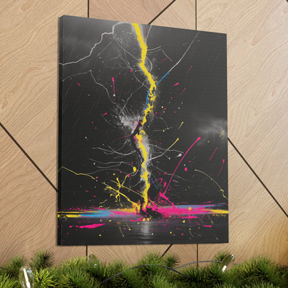 Neon Lightning Bolt Abstract Wall Art - Colorful Paint Splatter, Canvas Explosion Vivid Painting, Canvas Gallery Wraps, Canvas Stretched