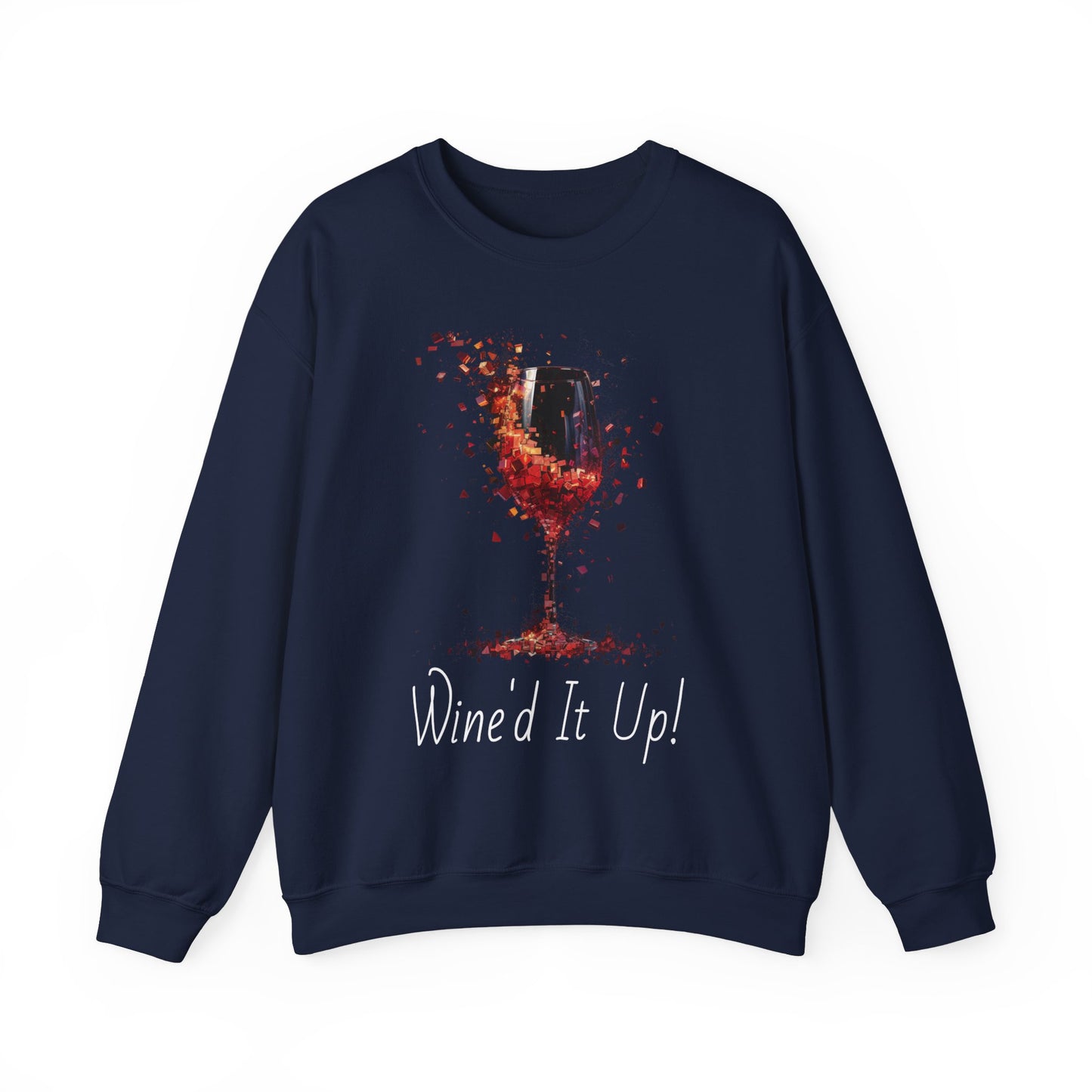 Wine'd It Up, Wine Unisex Heavy Blend Crewneck Sweatshirt Artistic AI Made Cool Artsy Design Dark Style Edgy wineo glass lovers red white