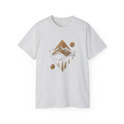 Men's Ultra Cotton Tee - AI Art Mountains Design T-shirt, Outdoors man Tshirt, Original Design, Edgy tee, Dark Tshirt, cool