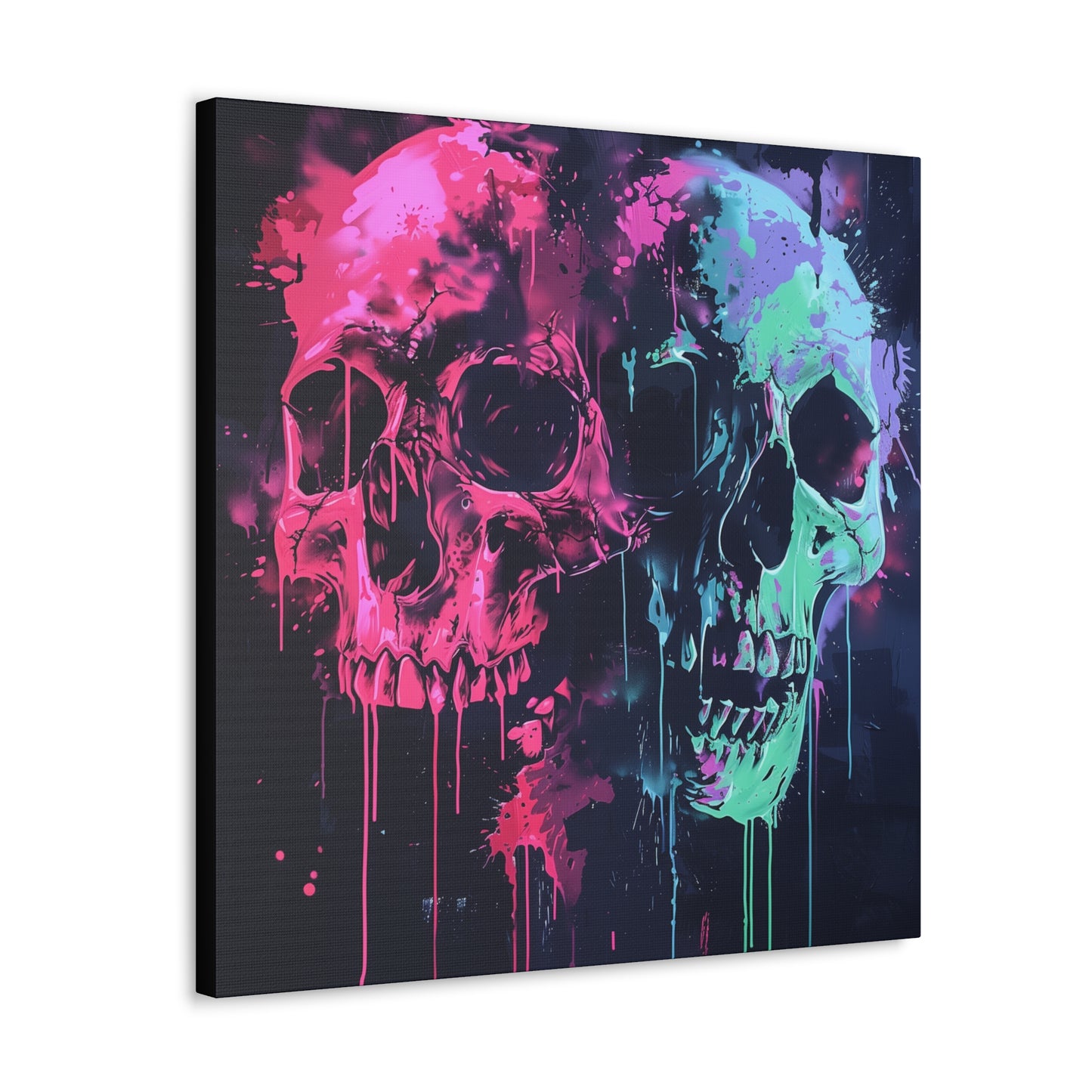 Skull Wall Art - Dripping, Trippy, Watercolor Pink and Blue Skull Painting, Canvas Gallery Wraps, Canvas Stretched His and Hers