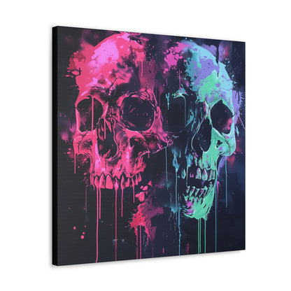 Skull Wall Art - Dripping, Trippy, Watercolor Pink and Blue Skull Painting, Canvas Gallery Wraps, Canvas Stretched His and Hers