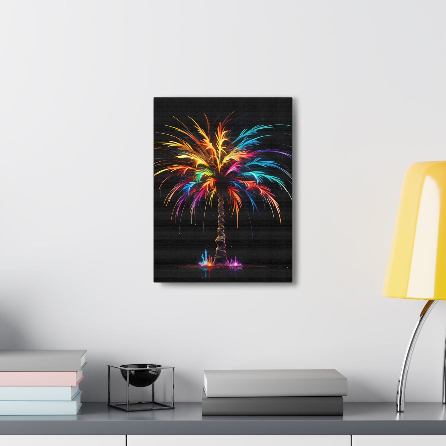 Neon Palm Tree Wall Art - Colorful Paint Splatter, Canvas Firework Vivid Painting, Canvas Gallery Wraps, Canvas Stretched