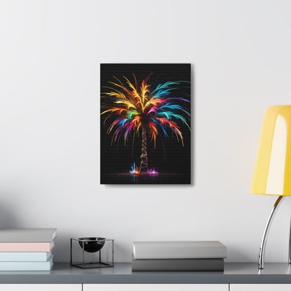 Neon Palm Tree Wall Art - Colorful Paint Splatter, Canvas Firework Vivid Painting, Canvas Gallery Wraps, Canvas Stretched