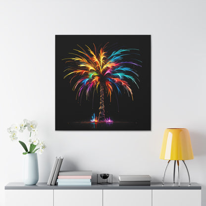 Neon Palm Tree Wall Art - Colorful Paint Splatter, Canvas Firework Vivid Painting, Canvas Gallery Wraps, Canvas Stretched