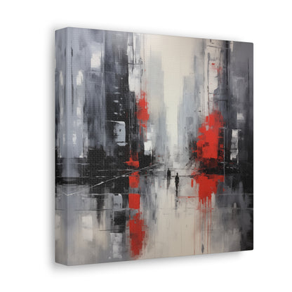 Abstract Wall Art - Black and Red Painted Cityscape, City Landscape, Canvas Gallery Wraps, Canvas Stretched