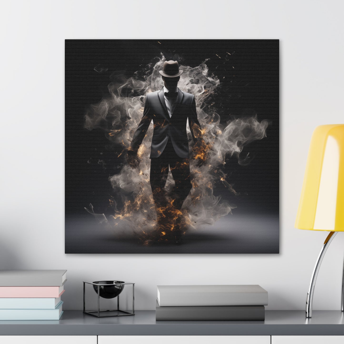 Surreal Disintegrating Black Suit Wall Art - Man on Fire Canvas Art, Canvas Smoke Modern Painting, Canvas Gallery Wraps, Canvas Stretched