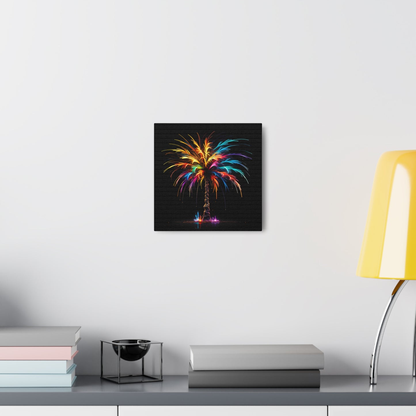 Neon Palm Tree Wall Art - Colorful Paint Splatter, Canvas Firework Vivid Painting, Canvas Gallery Wraps, Canvas Stretched