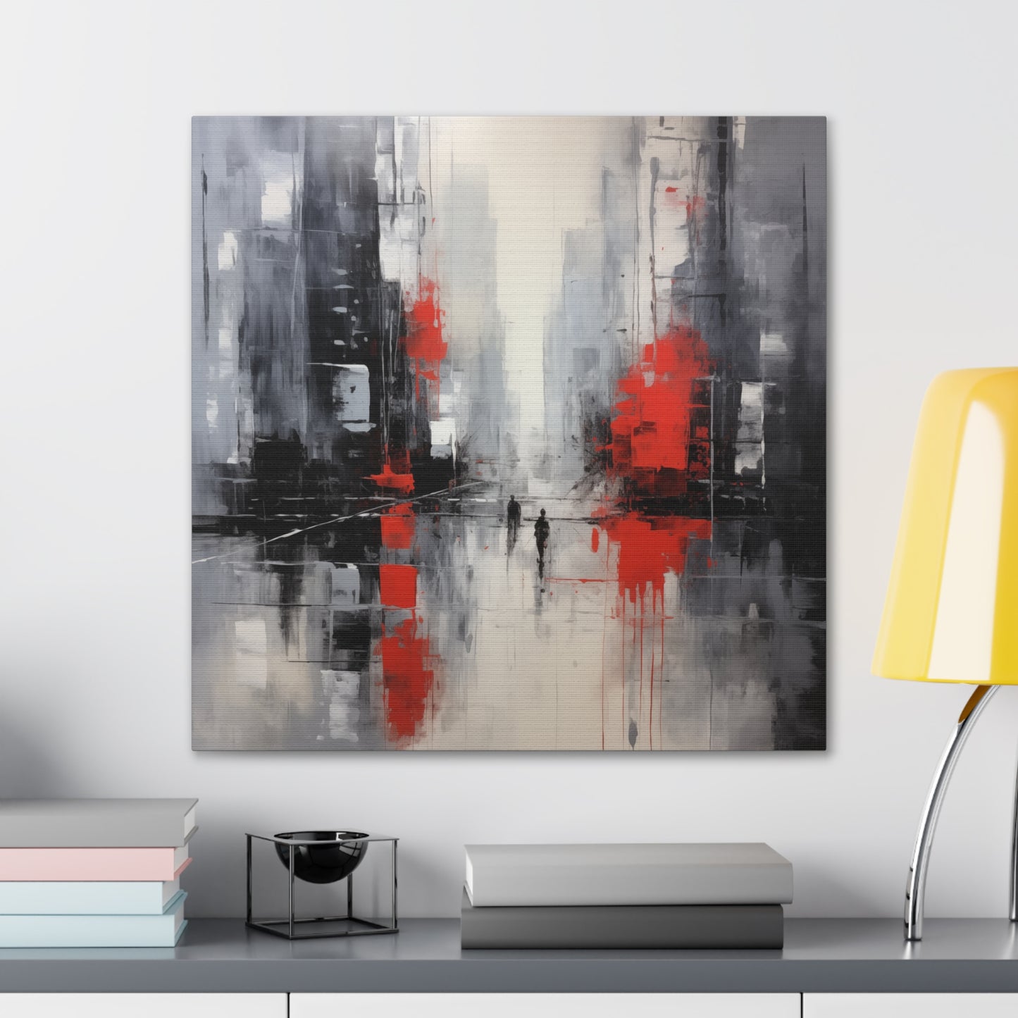 Abstract Wall Art - Black and Red Painted Cityscape, City Landscape, Canvas Gallery Wraps, Canvas Stretched