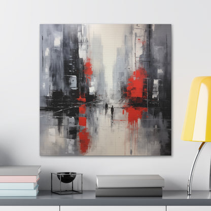 Abstract Wall Art - Black and Red Painted Cityscape, City Landscape, Canvas Gallery Wraps, Canvas Stretched