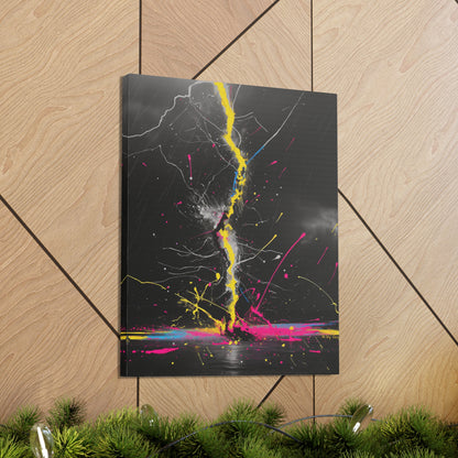 Neon Lightning Bolt Abstract Wall Art - Colorful Paint Splatter, Canvas Explosion Vivid Painting, Canvas Gallery Wraps, Canvas Stretched