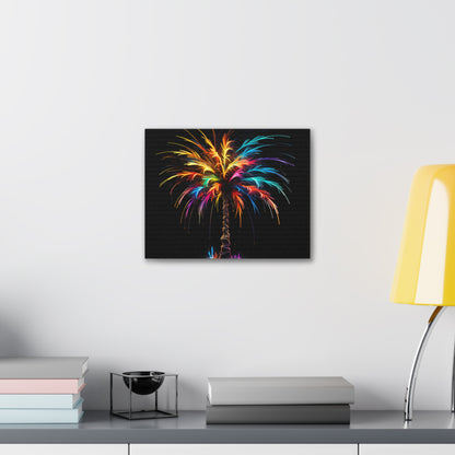 Neon Palm Tree Wall Art - Colorful Paint Splatter, Canvas Firework Vivid Painting, Canvas Gallery Wraps, Canvas Stretched