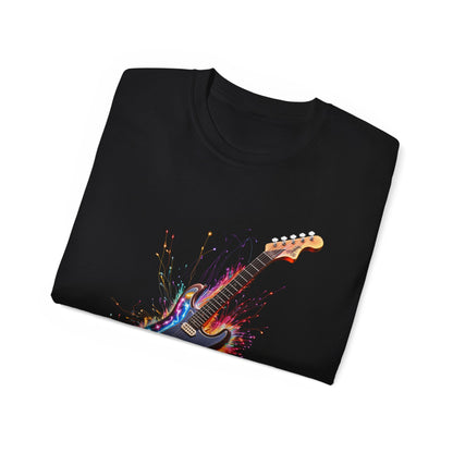 Guitar Exploding Firework of Colors Unisex Ultra Cotton Tee T-shirt Gibson Short Sleeve tshirt Artistic AI Made Cool Design Dark Style Edgy