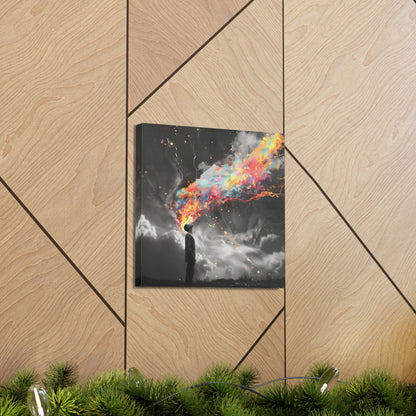 Abstract Wall Art - Colorful Paint Splatter Man Over Thinking, Canvas Gallery Wraps, Canvas Stretched