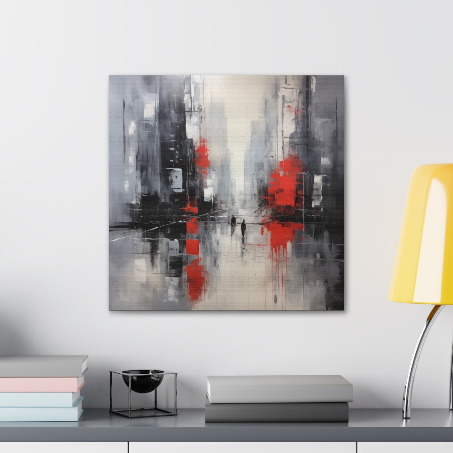 Abstract Wall Art - Black and Red Painted Cityscape, City Landscape, Canvas Gallery Wraps, Canvas Stretched