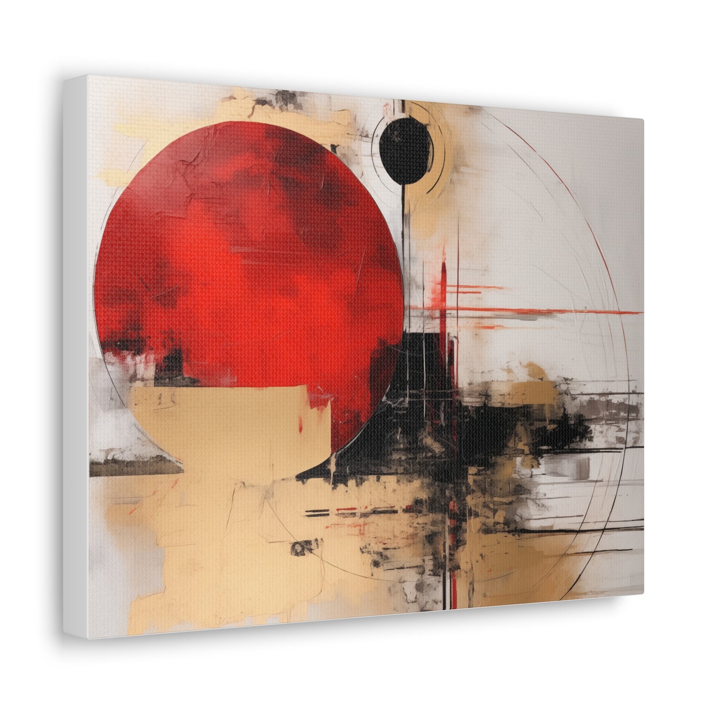 Abstract Wall Art - Black and Gold Red Sun Painting, Canvas Gallery Wraps, Canvas Stretched