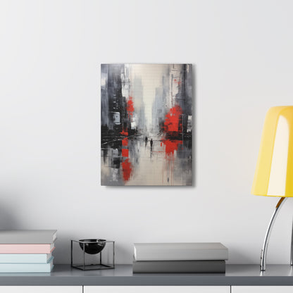 Abstract Wall Art - Black and Red Painted Cityscape, City Landscape, Canvas Gallery Wraps, Canvas Stretched