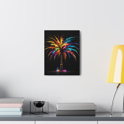 Neon Palm Tree Wall Art - Colorful Paint Splatter, Canvas Firework Vivid Painting, Canvas Gallery Wraps, Canvas Stretched