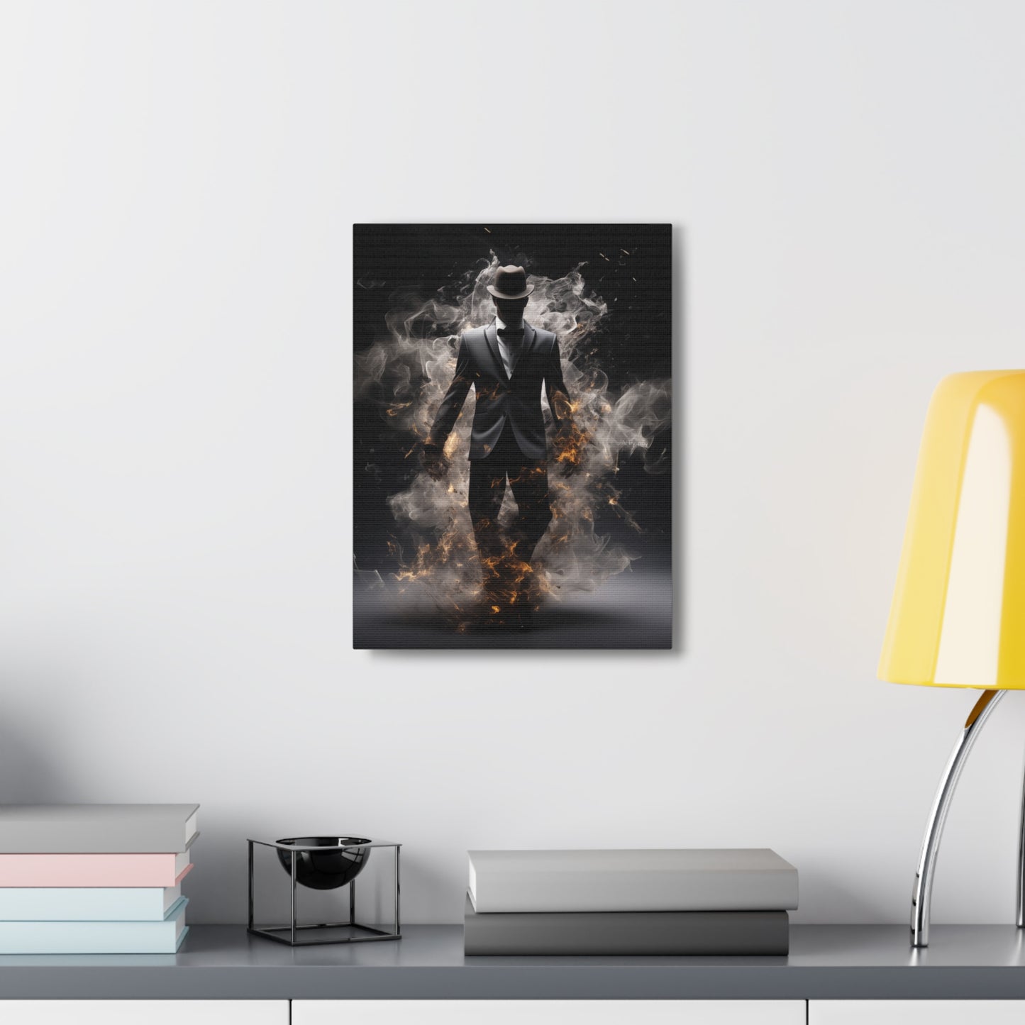 Surreal Disintegrating Black Suit Wall Art - Man on Fire Canvas Art, Canvas Smoke Modern Painting, Canvas Gallery Wraps, Canvas Stretched