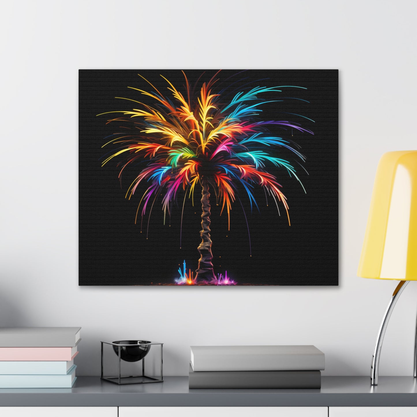 Neon Palm Tree Wall Art - Colorful Paint Splatter, Canvas Firework Vivid Painting, Canvas Gallery Wraps, Canvas Stretched