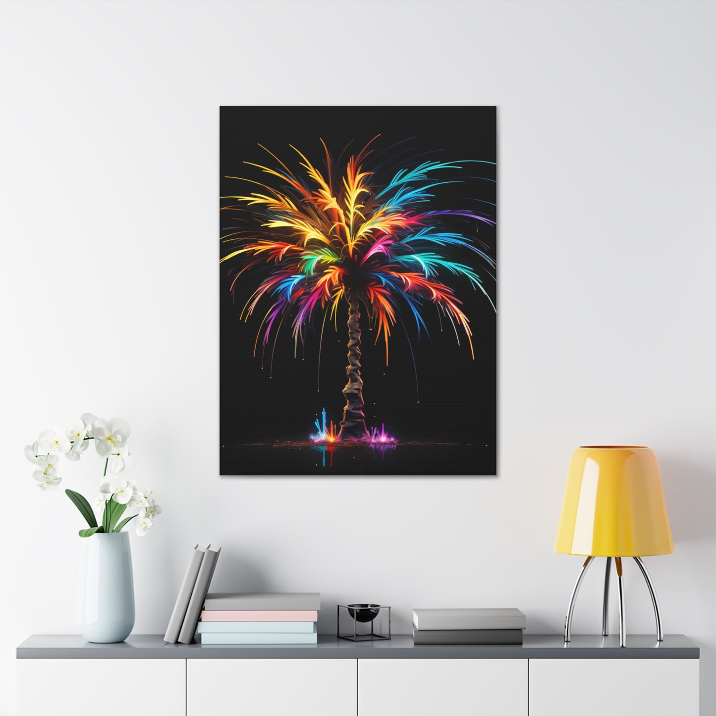 Neon Palm Tree Wall Art - Colorful Paint Splatter, Canvas Firework Vivid Painting, Canvas Gallery Wraps, Canvas Stretched