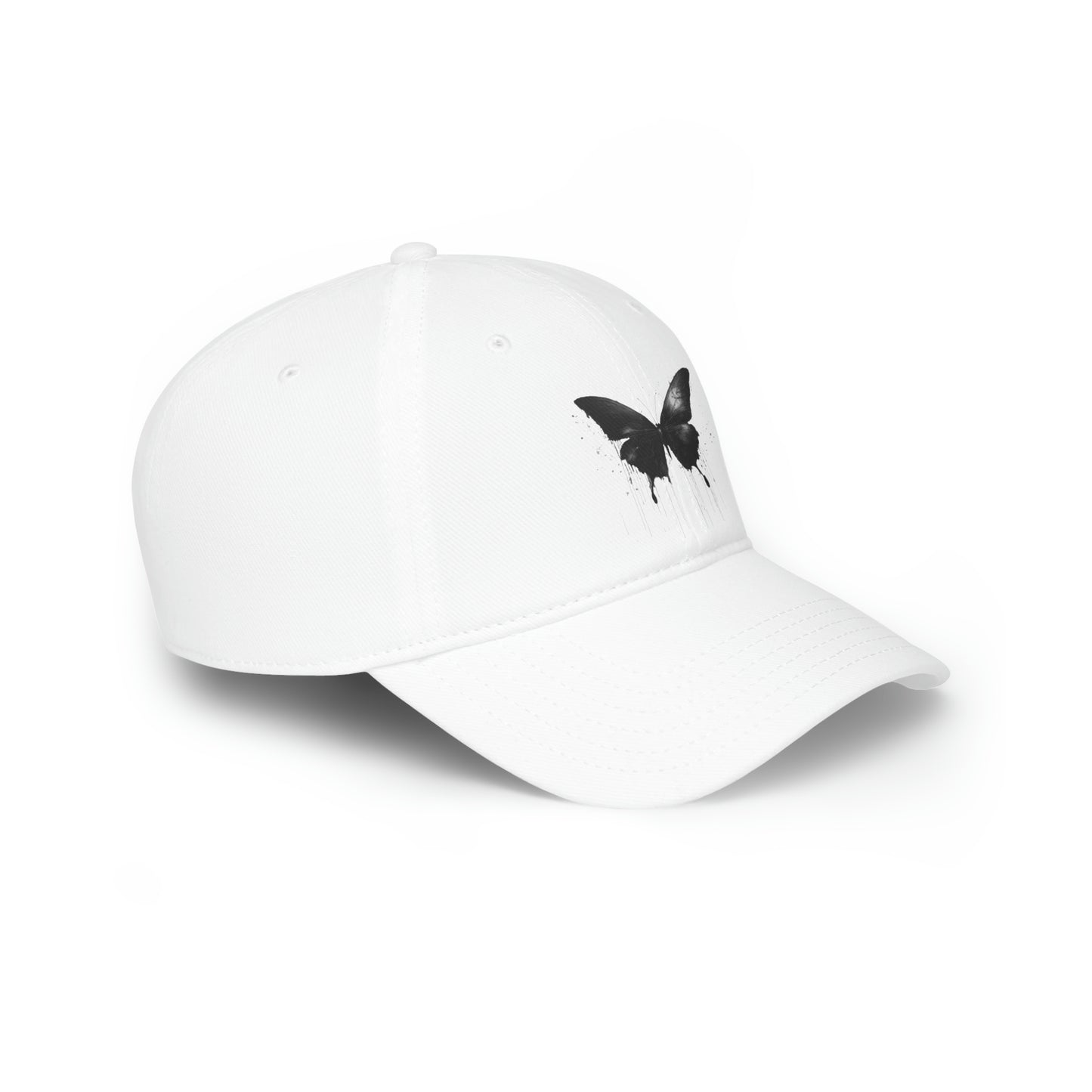 Black Butterfly Low Profile Baseball Cap, Dripping hat lid fit Artistic AI Made Cool Artsy Design Dark Style Edgy