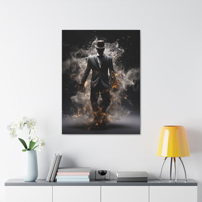 Surreal Disintegrating Black Suit Wall Art - Man on Fire Canvas Art, Canvas Smoke Modern Painting, Canvas Gallery Wraps, Canvas Stretched