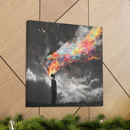 Abstract Wall Art - Colorful Paint Splatter Man Over Thinking, Canvas Gallery Wraps, Canvas Stretched