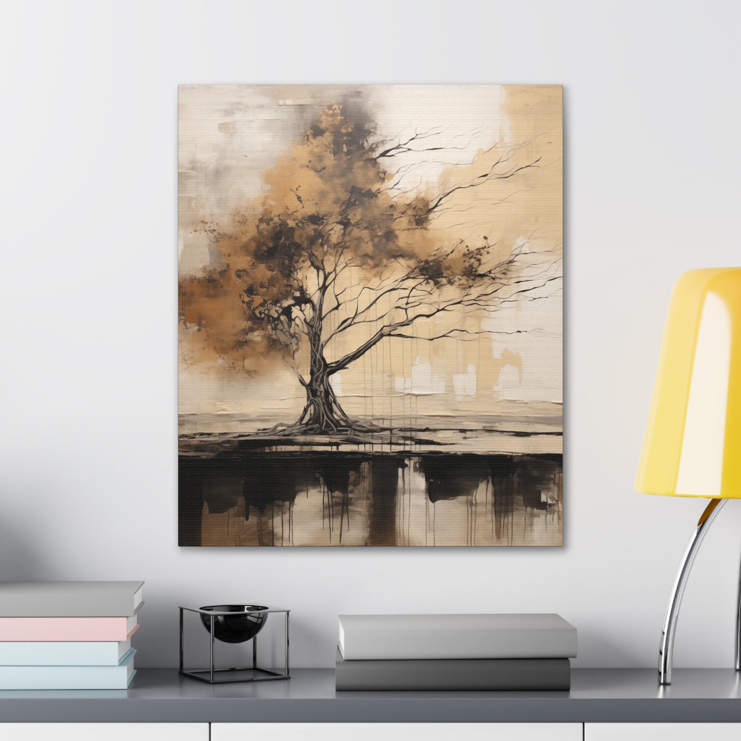 Abstract Wall Art - Black and Gold Oak Tree Painting, Canvas Gallery Wraps, Canvas Stretched