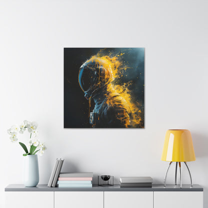 Abstract Wall Art - Black and Gold Spaceman Fire Painting, Canvas Gallery Wraps, Canvas Stretched, Melting Astronaut