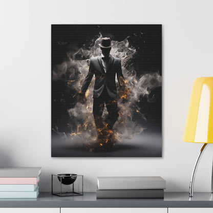 Surreal Disintegrating Black Suit Wall Art - Man on Fire Canvas Art, Canvas Smoke Modern Painting, Canvas Gallery Wraps, Canvas Stretched