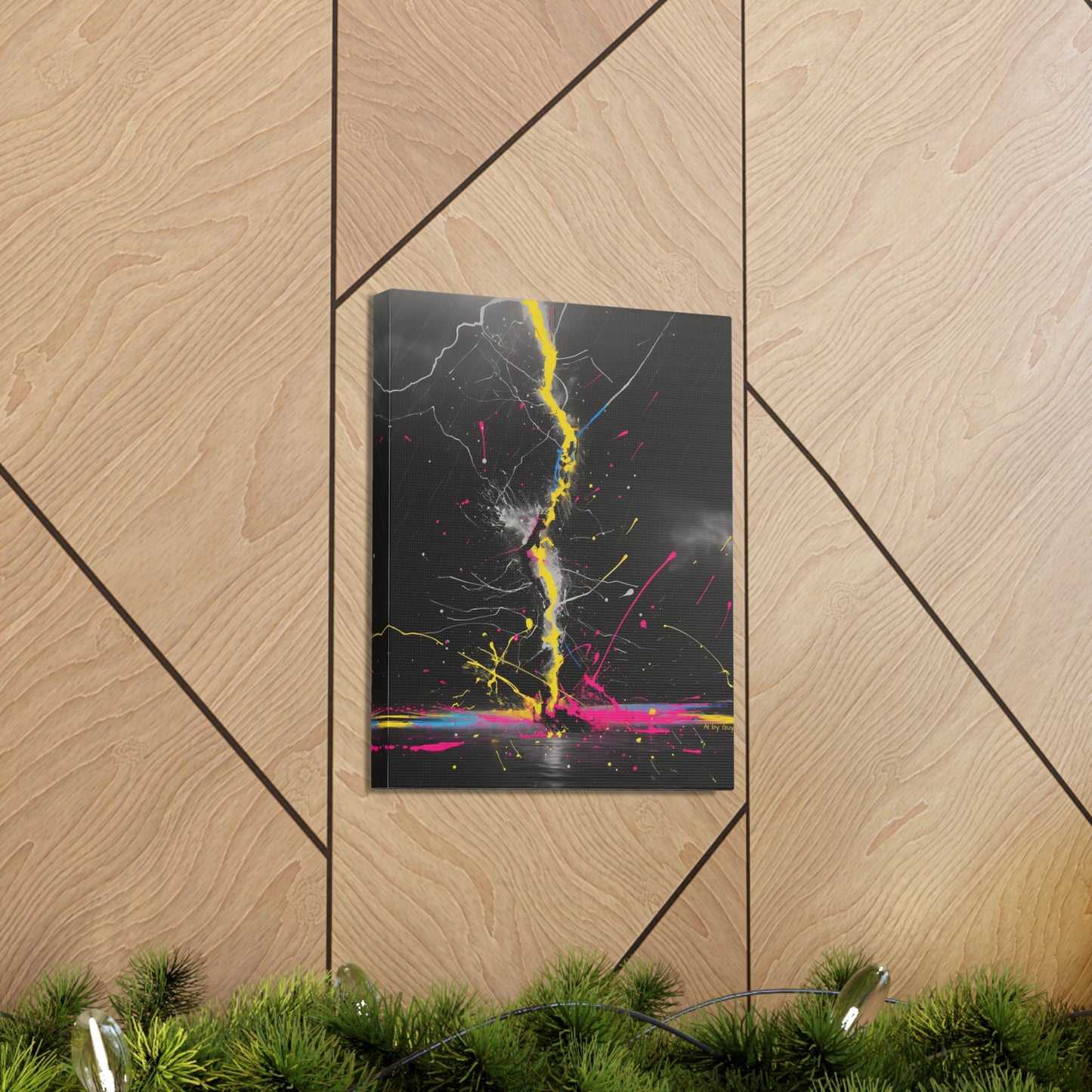 Neon Lightning Bolt Abstract Wall Art - Colorful Paint Splatter, Canvas Explosion Vivid Painting, Canvas Gallery Wraps, Canvas Stretched