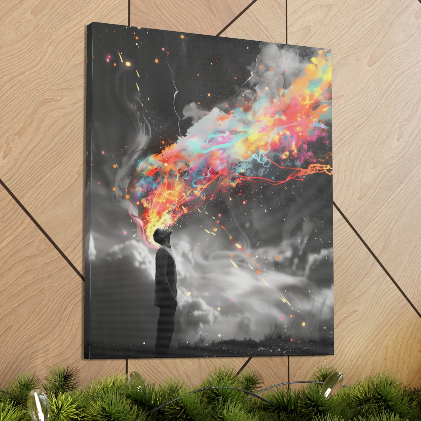 Abstract Wall Art - Colorful Paint Splatter Man Over Thinking, Canvas Gallery Wraps, Canvas Stretched