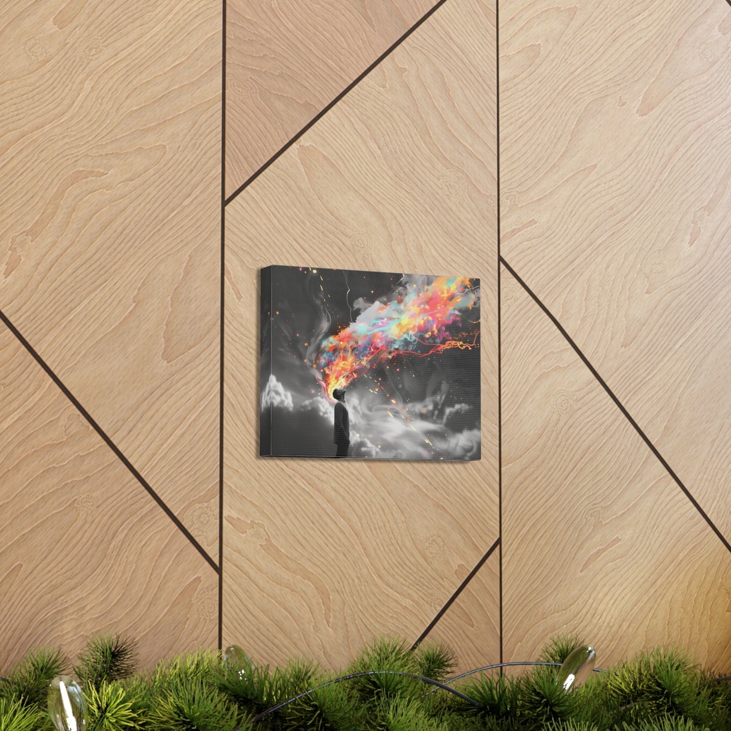 Abstract Wall Art - Colorful Paint Splatter Man Over Thinking, Canvas Gallery Wraps, Canvas Stretched