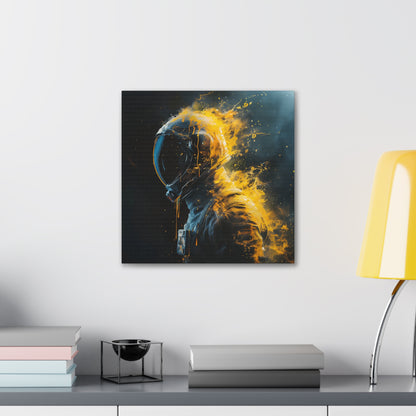 Abstract Wall Art - Black and Gold Spaceman Fire Painting, Canvas Gallery Wraps, Canvas Stretched, Melting Astronaut