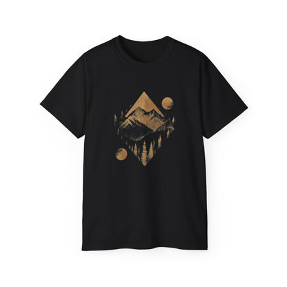 Men's Ultra Cotton Tee - AI Art Mountains Design T-shirt, Outdoors man Tshirt, Original Design, Edgy tee, Dark Tshirt, cool